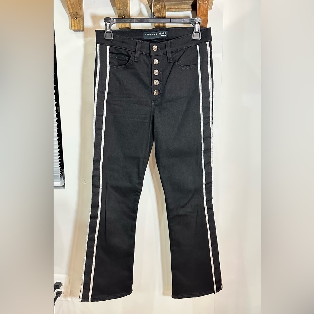 NWOT Veronica Beard Carolyn 10” Baby Boot Black Silver Tuxedo Stripe Jeans 26 - Picture 4 of 13